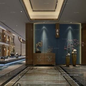 Lounge Hotel Dengan Dekorasi Lobi Desain Pemandangan Interior model 3d