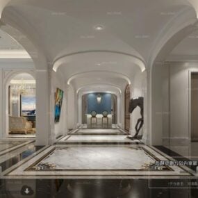 لوکس ویلا لابی طرح کلاسیک صحنه داخلی مدل سه بعدی