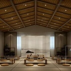 Mô hình 3d nội thất phòng ăn đơn giản của Nhật Bản