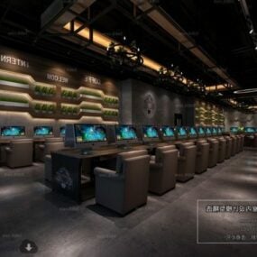 Modelo 3d de cena interior de cafeteria na Internet em estilo industrial