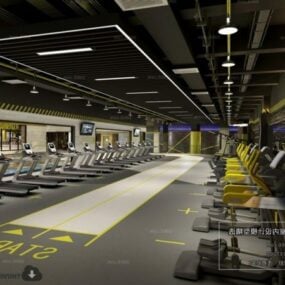 Modelo 3D da cena interior da sala de ginástica em esteira de estilo industrial