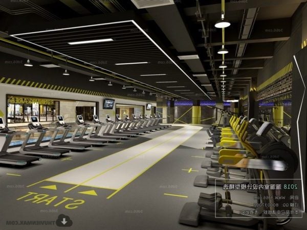 Adegan Interior Ruang Olahraga Gaya Industri Treadmill