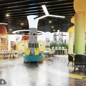 Cafeteria moderna com cena interior de estante modelo 3D