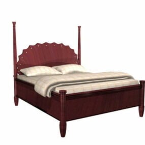 نموذج سرير خشبي كلاسيكي ثلاثي الأبعاد