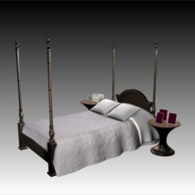نموذج سرير بأربعة أعمدة ثلاثي الأبعاد