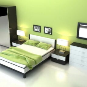 Mô hình 3d đầu giường gỗ màu nâu