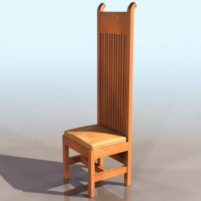 High-back Wooden Dining Chair 3d model