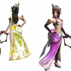Modelo 3d de personaje de mujer de espadas chinas antiguas