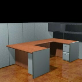 2D model pracovní stanice ve tvaru U pro 3 osoby