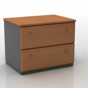 2 Drawers Wood Document Cabinet 3d model