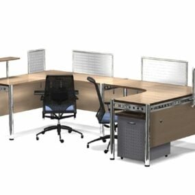 תא שולחן עבודה משרדי 2 מושבים דגם תלת מימד