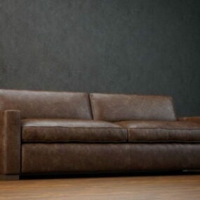 2д модель 3-местного кожаного коричневого дивана