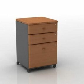 3 Drawers Wood File Cabinet 3d model