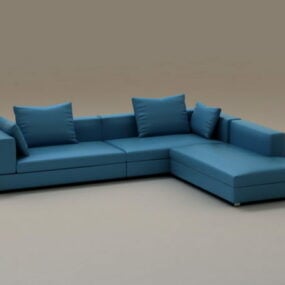 3д модель синего секционного дивана из 3 частей