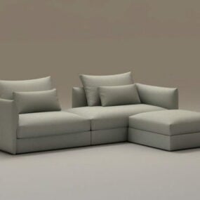 Sofá chaise de 3 piezas con otomana modelo 3d