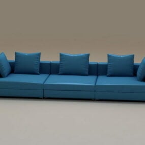 Model 3d Sofa Keratan Fabrik Biru 3 Tempat Duduk
