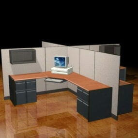 4-cubicle Office Workstation 3d model