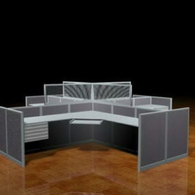 Conjunto de mesa de cubículo para quatro pessoas, espaço de trabalho Modelo 3D
