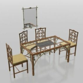 4 Seats Antique Tea Table Set 3d model
