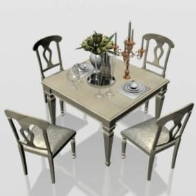 4D model jídelní set nábytku pro 3 místa