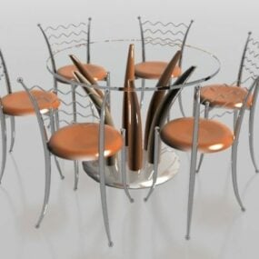 Furniture 6 Seats Glass And Metal Dining Sets 3d model