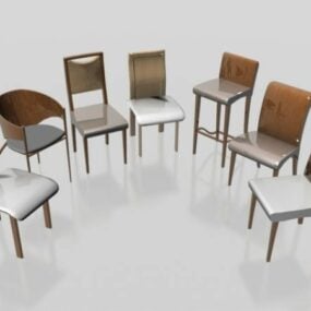 7 Wooden Chairs Collection Furniture 3d model