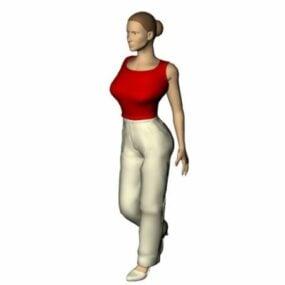 Karakter en kvinde rød skjorte 3d-model