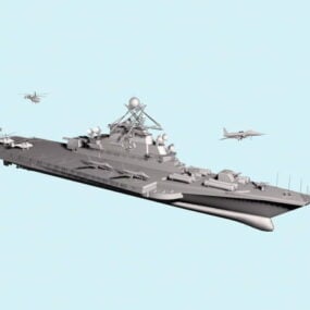 USS נושאת מטוסים בים דגם תלת מימד