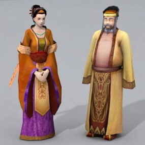 3д модель пары средних лет в Древнем Китае