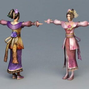 3D модель персонажа девушки в древнем китайском платье