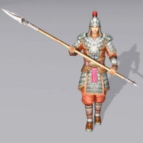 3d-modell for eldgammel kinesisk soldat Spearmen