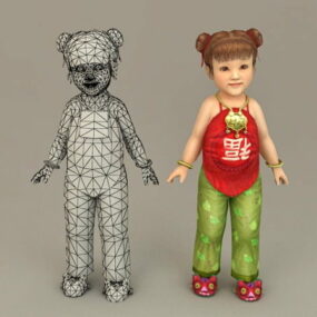 中国古代幼儿女孩3d模型