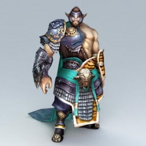 Gamle kinesiske kriger Rigged & Animeret 3d-model