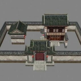 Model 3D starożytnego chińskiego domu na dziedzińcu