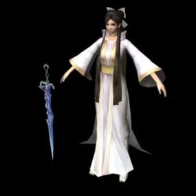 Modello 3d del personaggio cinese antico della spada della ragazza