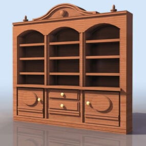 3д модель старинной книжной полки со шкафом