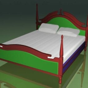 نموذج سرير ثلاثي الأبعاد ذو أربعة أعمدة على الطراز القديم