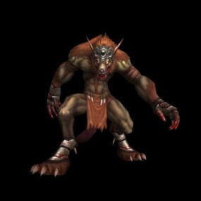 アニメーションの狼男戦士 3D モデル