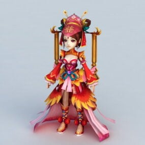 Modelo 3d de noiva chinesa de anime