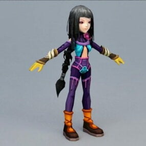 검은 머리를 가진 애니메이션 소녀 3d 모델