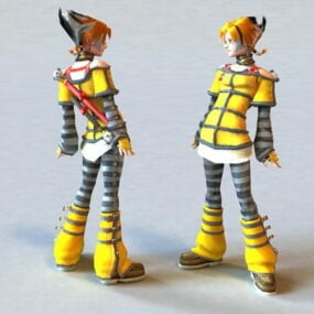 Anime Warrior Girl Animated & Rigged Model karakter 3d