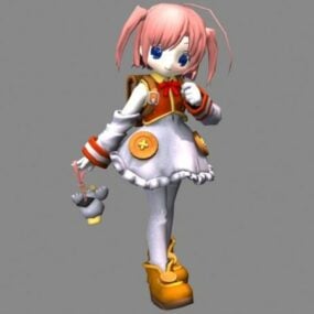 Anime dívka s červenými vlasy charakter 3d model