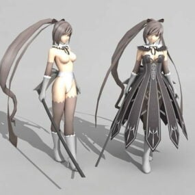 Gadis Anime Dengan Pedang model 3d