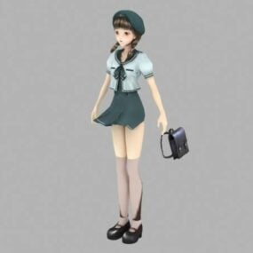 핸드백 캐릭터와 애니메이션 학교 소녀 3d 모델