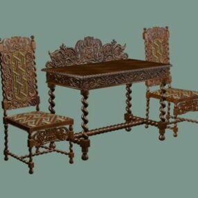Antiker chinesischer Empfangstisch und Stühle 3D-Modell