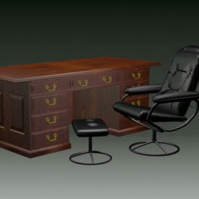 3D-модель старовинного офісного столу та крісла