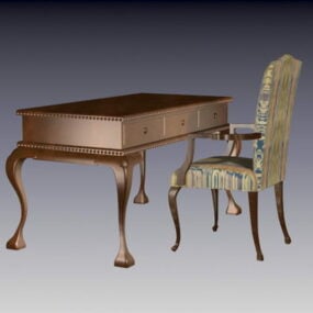 Antique Office Desk And Chair 3d model