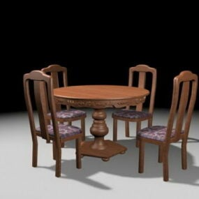 古董圆形餐桌椅套装3d模型