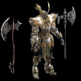 Armored Warrior Battle Axe Character 3d-modell