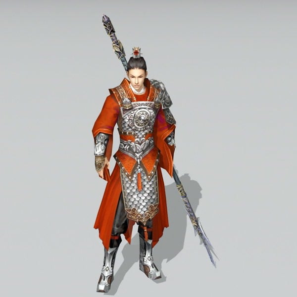 Guerrero masculino asiático con lanza